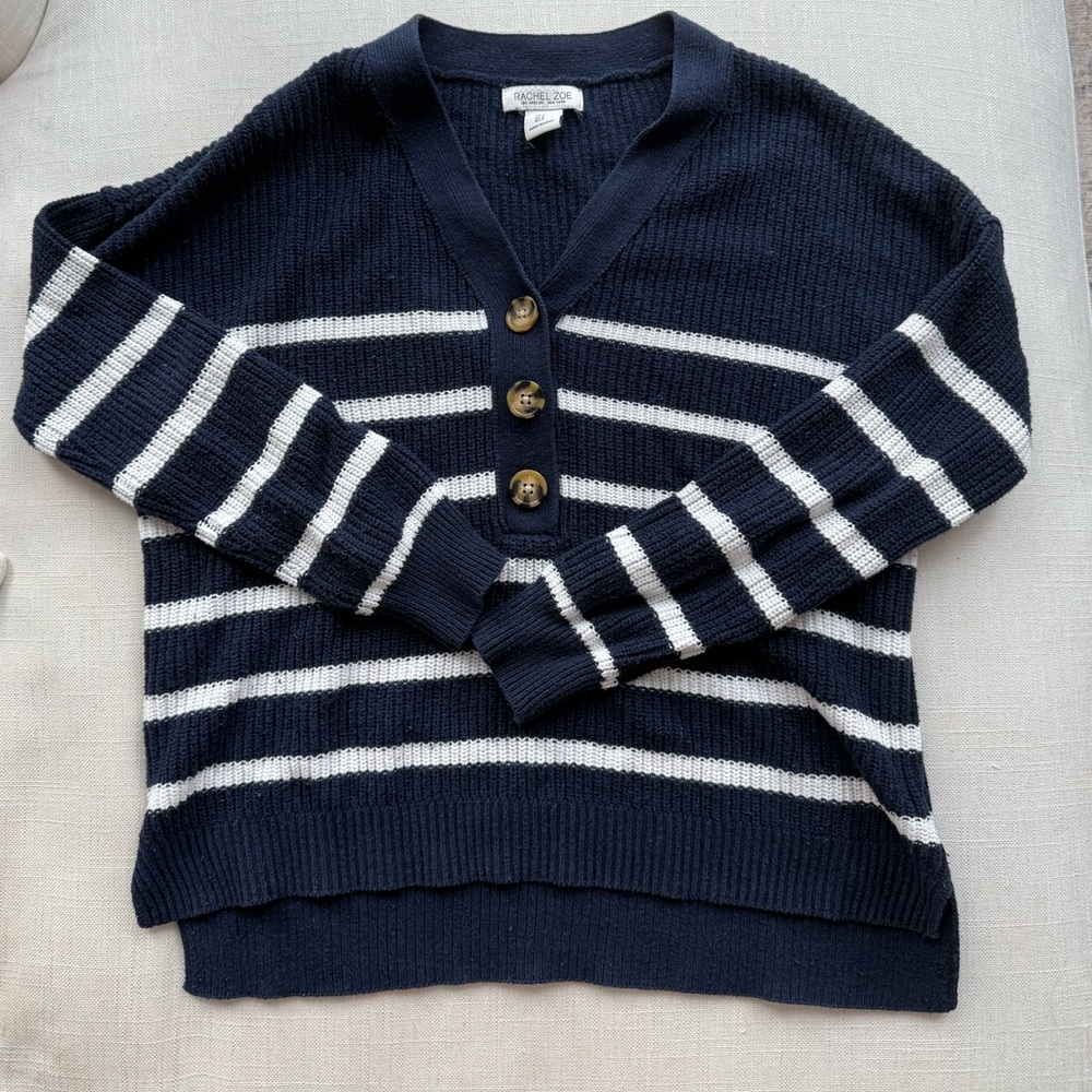 Marshalls Navy and White Striped Knit Cardigan